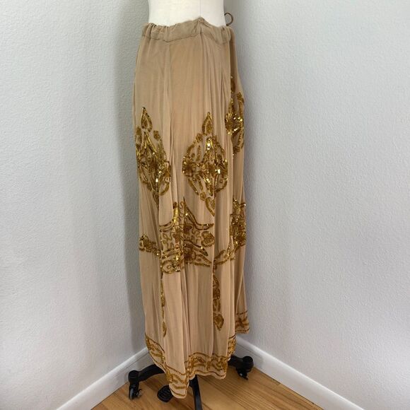 Soft Surroundings Mocha Gold Sequin Full Maxi Skirt Large Festival Gypsy Fairy - Picture 10 of 13